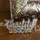 Double Plated Full CZ Name Necklace-Hearts and Birthstones 7