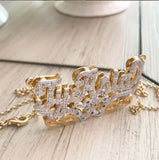 Double Plated Diamond CZ Name Necklace with Hearts