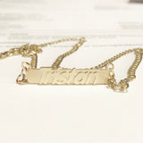 Gold Raised Nameplate Bar Necklace