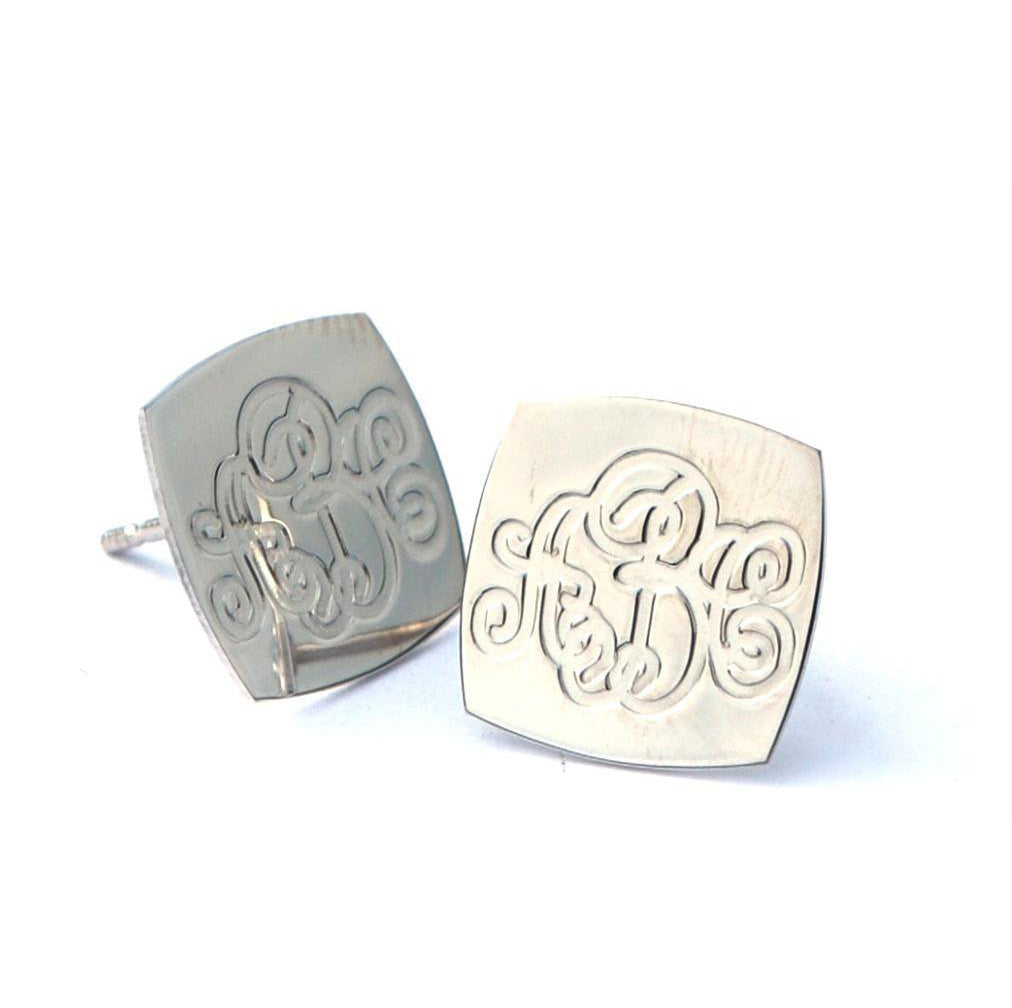 Square Monogram Stud Earrings