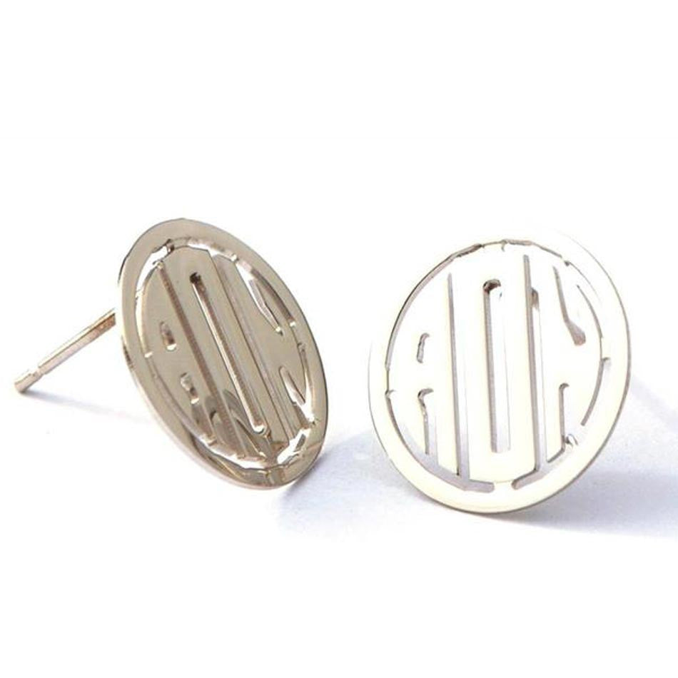 Sterling Silver Rimmed Monogram Post Earrings