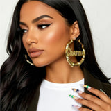 Bamboo Hoop Nameplate Earrings 4