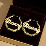 Bamboo Hoop Nameplate Earrings 4