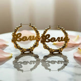 Bamboo Hoop Nameplate Earrings