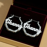 Bamboo Hoop Nameplate Earrings sterling silver