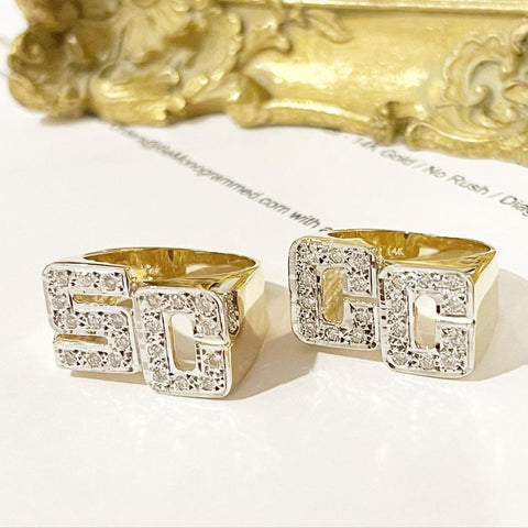 Large Block Diamond Initial Ring – The Purple Mermaid