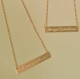 14K gold engraved bar necklace