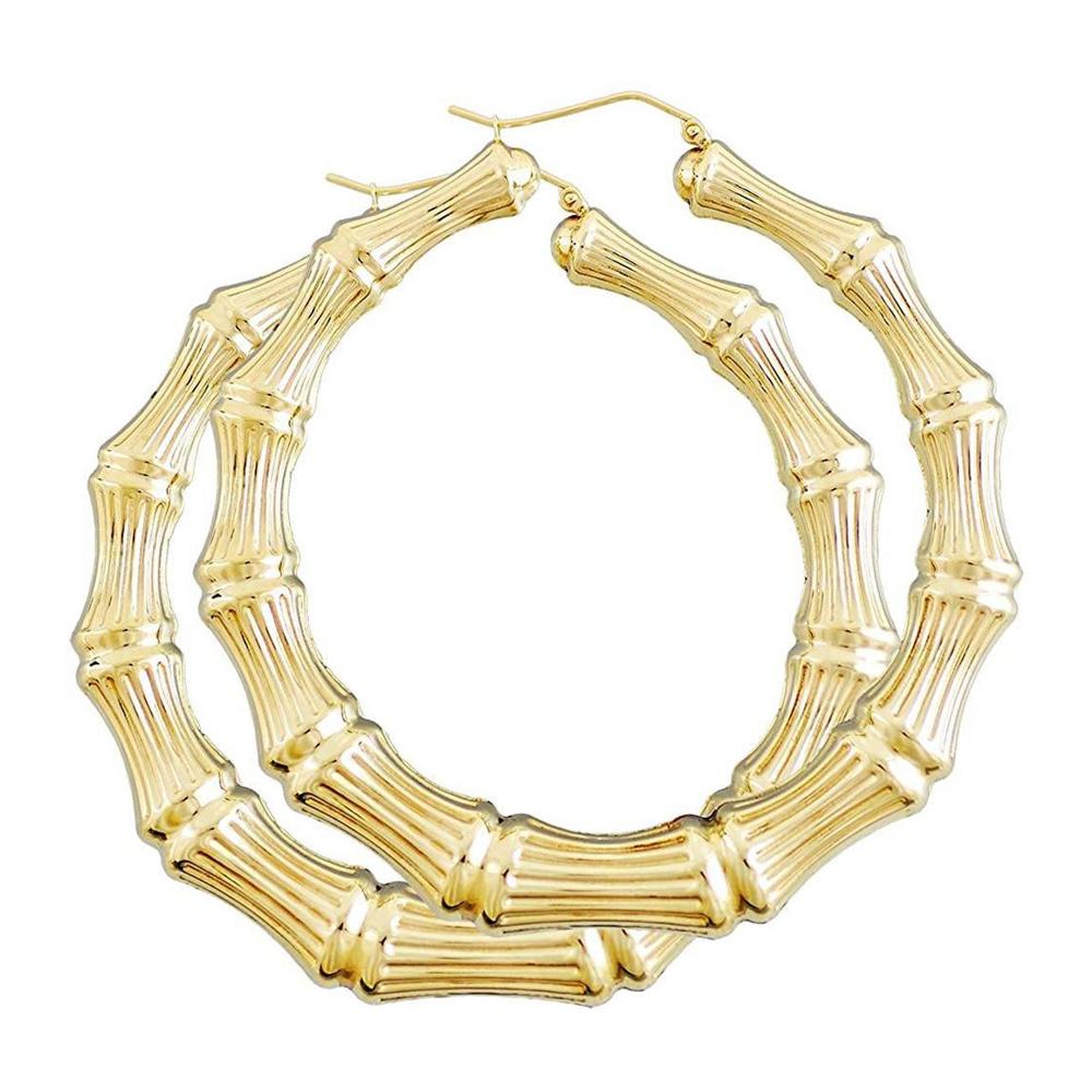 Gold Bamboo Hoop Earrings 80 mm