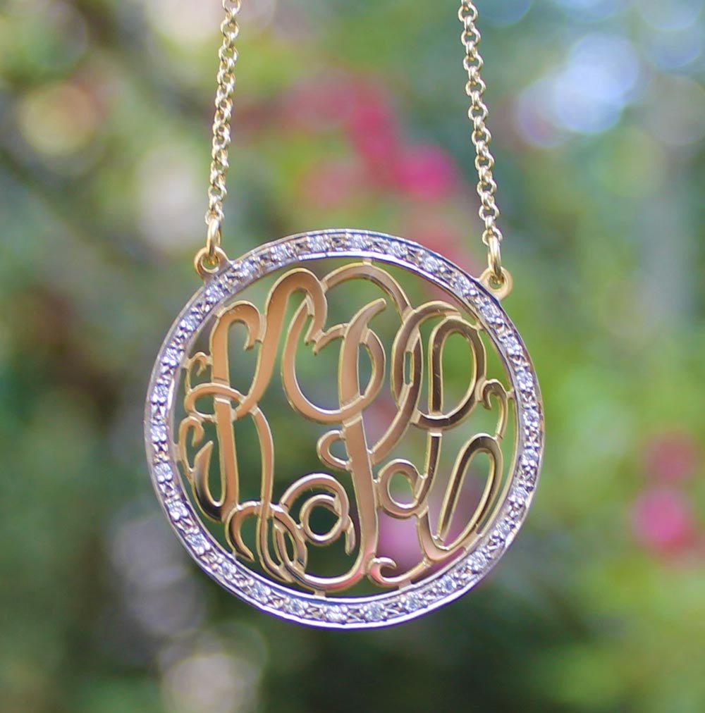 CZ Rimmed Monogram Necklace