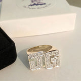 Large Block Diamond Name Ring 2