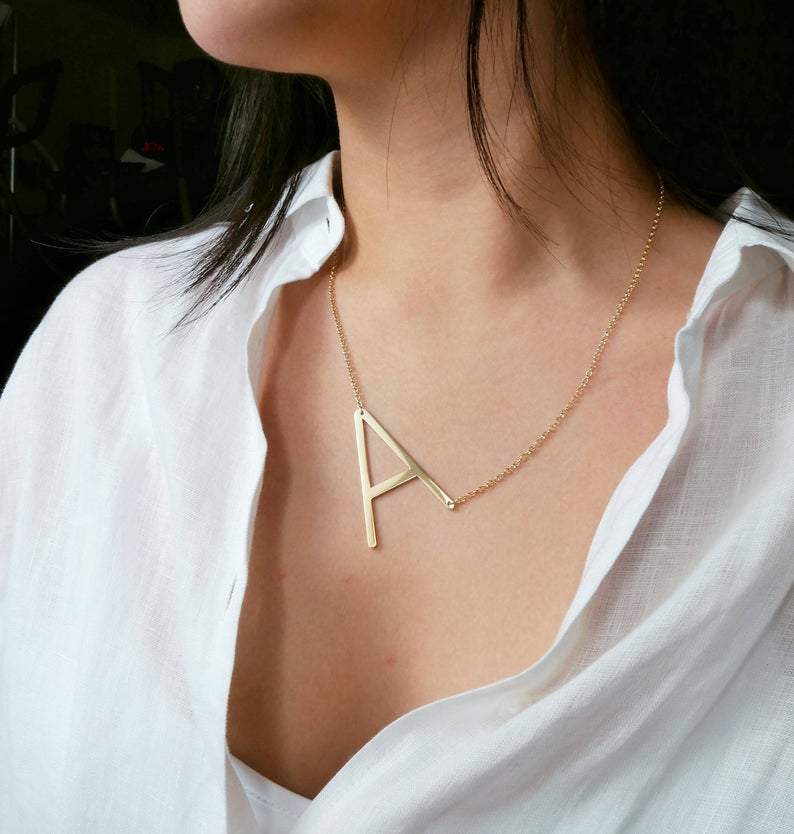 Buy Large Initial Necklace, Stainless Steel, Big Letter Necklace, Sideways Initial  Necklace, Oversized Initial Necklace, Alphabet Necklace Online in India -  Etsy