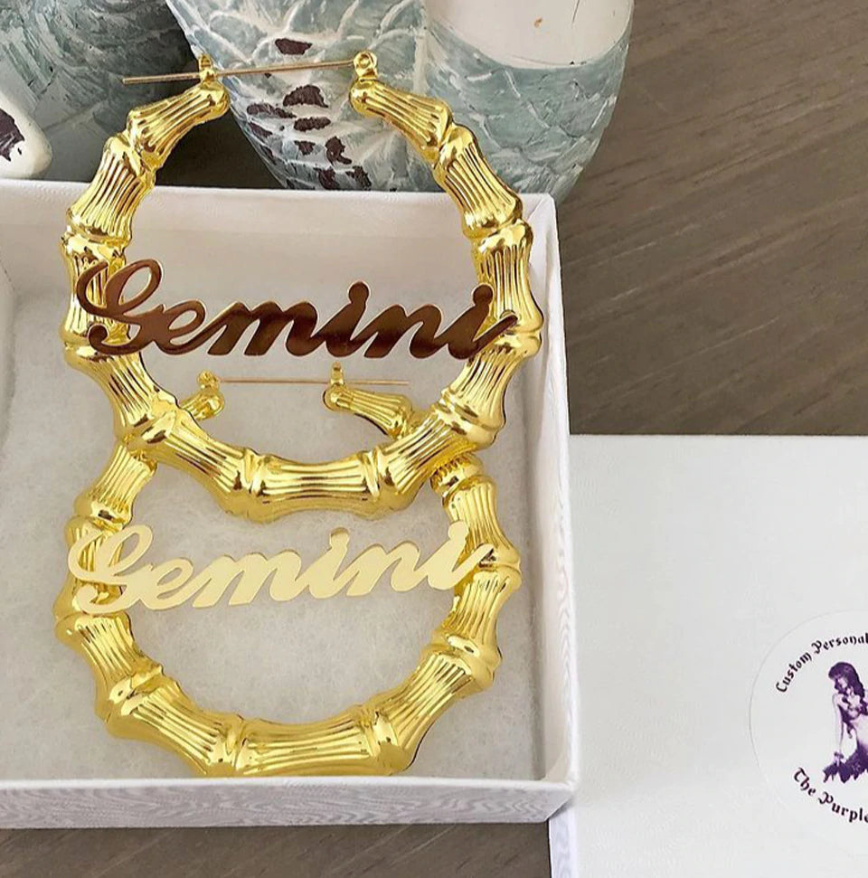 Bamboo Hoop Name Earrings