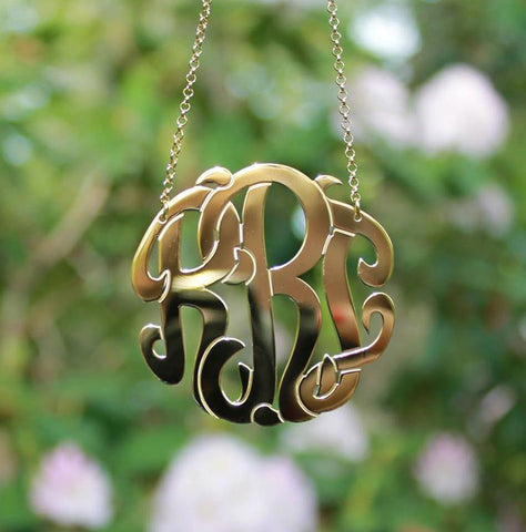 Large gold sales monogram necklace